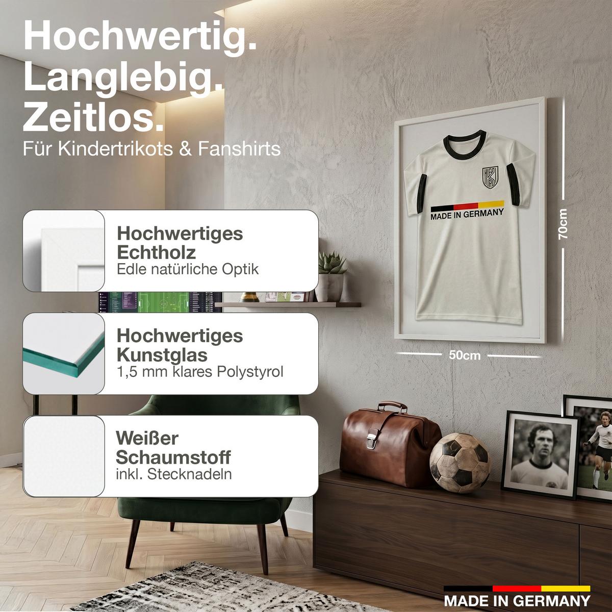 TRIKOTRAHMEN 50/70 mit weißem Hintergrund - Weiß, Holz (50/70cm) - K-Möbel