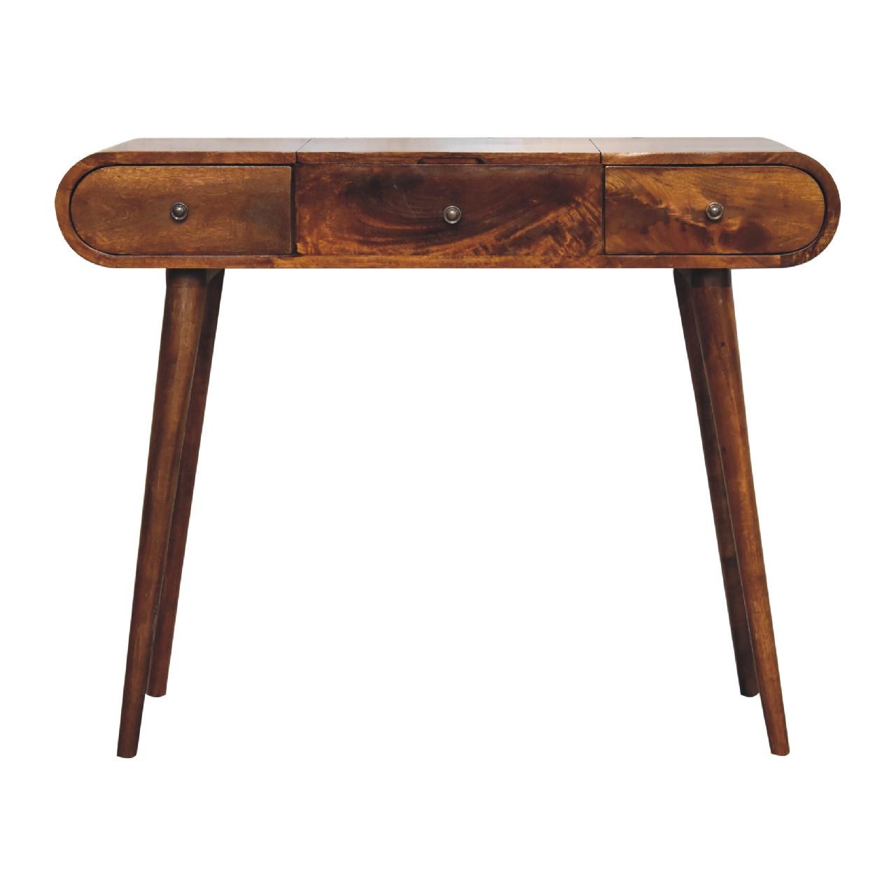 SPIEGELSCHMINKTISCH in Kastanienholz-Essenz mit 2 Schubladen, 4 Fächer, Braun - Messingfarben/Braun, Holz/Metall (100/80/40cm) - Artisan Furniture