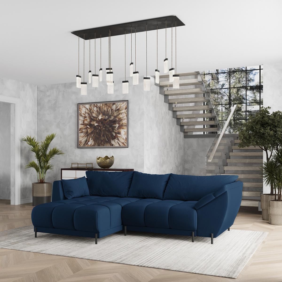 ECKSOFA VESTANO L-S Blau Velours-Stoff mit Schlaffunktion - Blau, Holz (287/182cm) - MASSENO