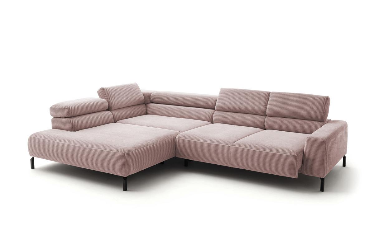 ECKSOFA DELIA Pink Cord Relaxfunktion - Schwarz/Rosa, Textil/Metall (276/219cm) - KAWOLA