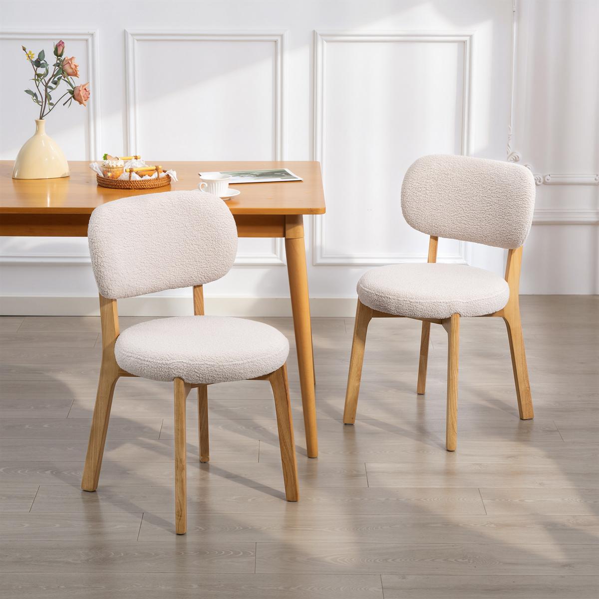 ESSZIMMERSTÜHLE 2er Set Polyestet Cremeweiß - Creme/Naturfarben, Holz/Textil (46.5/80/52cm) - HOMCOM