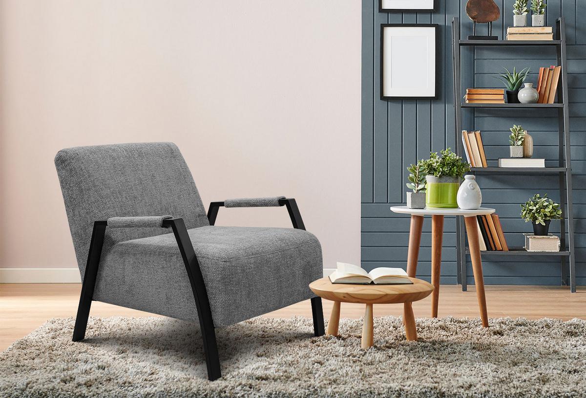 SESSEL KOBE, grau - Schwarz/Grau, Holz/Textil (72/76/90cm) - Wozimo