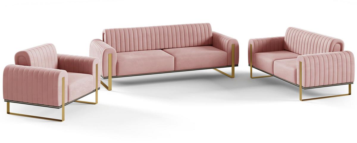 SOFA Parissa 164 cm - Pink/Goldfarben, Textil/Metall (164/79/92cm) - Selsey