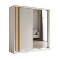 KLEIDERSCHRANK mit Spiegel-Schiebetüren und Aluminium-Leisten, LED-Beleuchtung - NALLA - 200 cm Weiß+Weiß+Artisan - Weiß/Eiche Artisan, Holzwerkstoff (200/216/61cm) - ALTDECOR