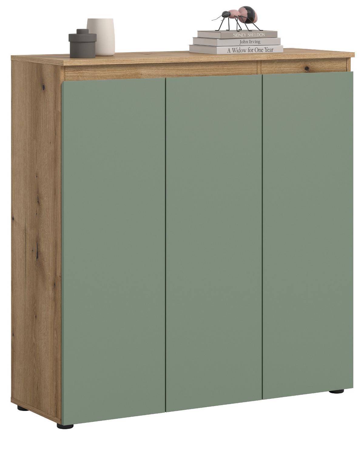 KOMMODE grün, Evoke Eiche 105 x 11 cm, Anrichte mit 10 Fächern - Eichefarben/Schwarz, Holzwerkstoff/Kunststoff (105/111/37cm) - Inn.Furn