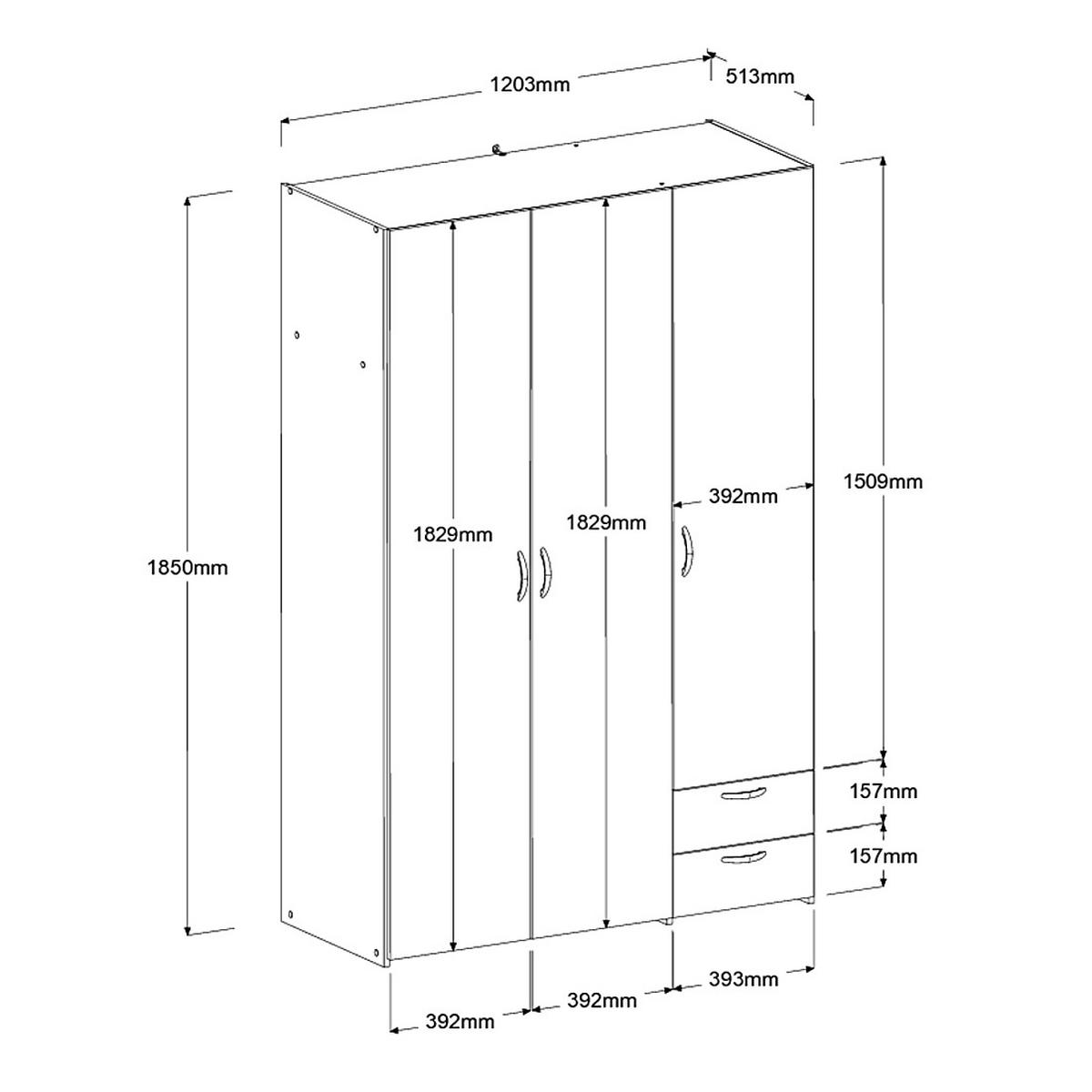 KLEIDERSCHRANK mit Spiegel Eiche 120 x 185 cm, Drehtürenschrank mit 3 Türen - Eichefarben/Silberfarben, Holzwerkstoff/Kunststoff (120/185/51cm) - Furn.Design