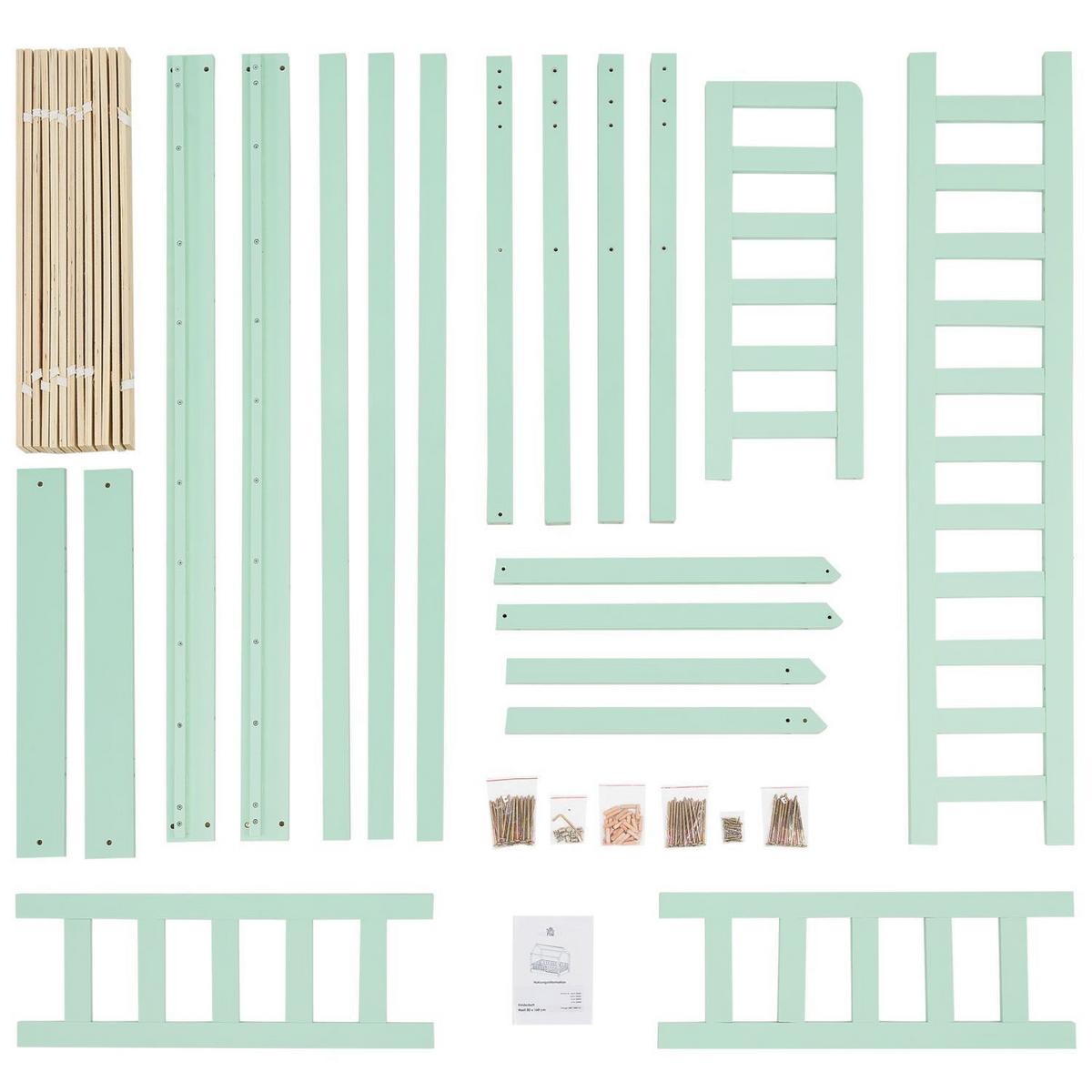 KINDERBETT Marli mit Matratze mint 80x160 cm - Grün, Holzwerkstoff (80/160cm) - Juskys