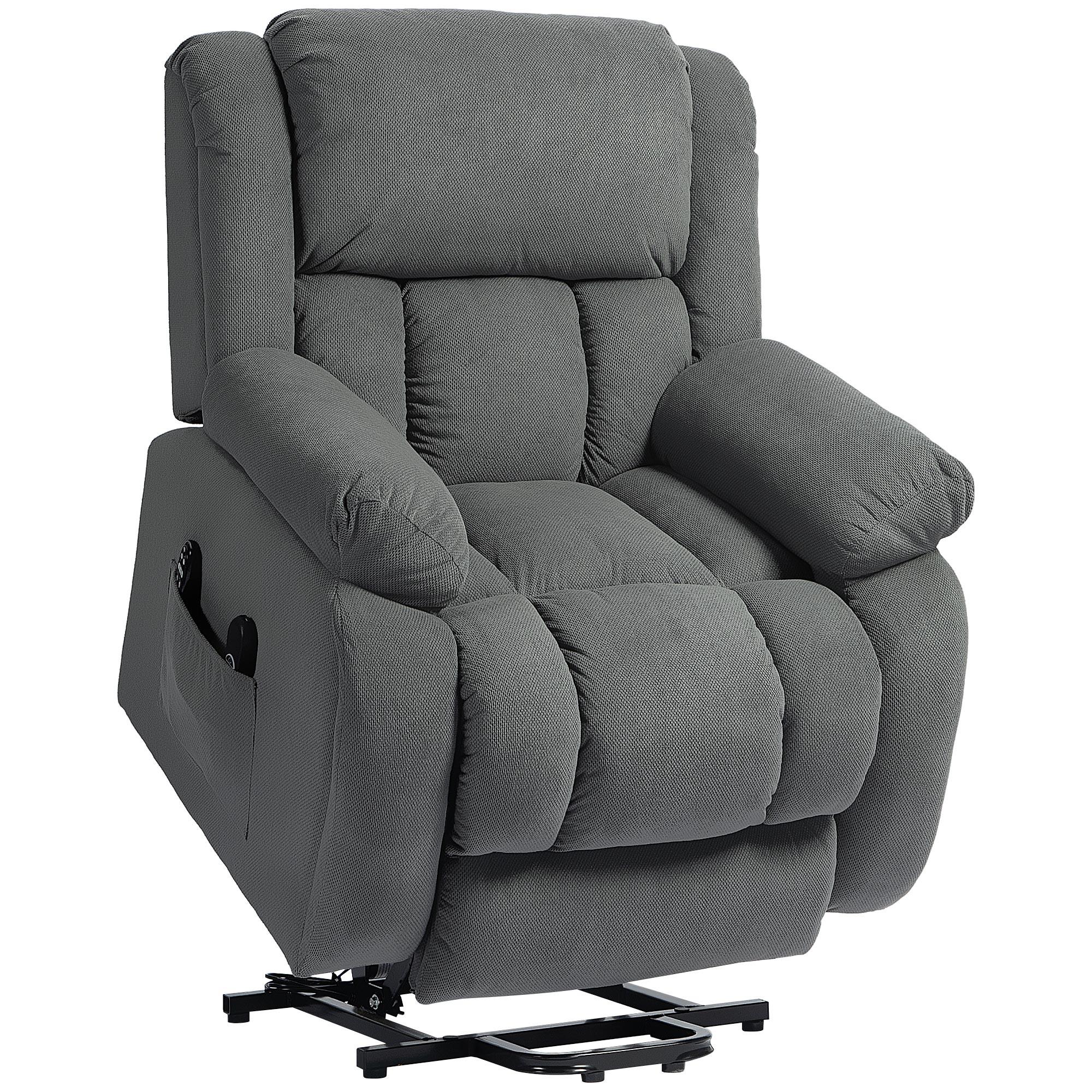 FERNSEHSESSEL mit Aufstehhilfe, Relaxsessel mit Liege-, Massagefunktion, Grau - Grau, Textil (104/100/93cm) - HOMCOM
