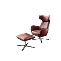 DREHSESSEL INKL. HOCKER RANDY Rot Leder Drehbar (180°) - Rot/Silberfarben, Leder (79/117/96cm) - KAWOLA