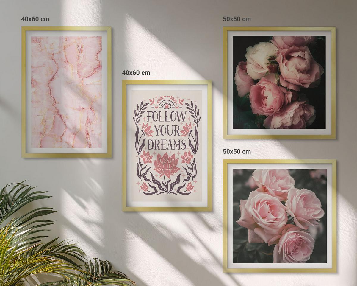 BILDER SET 4er Set - 50x50 cm & 40x60 cm Goldrahmen - Vintage-Rosen-Marmorträume - Goldfarben, Kunststoff (50/50cm) - TULUP