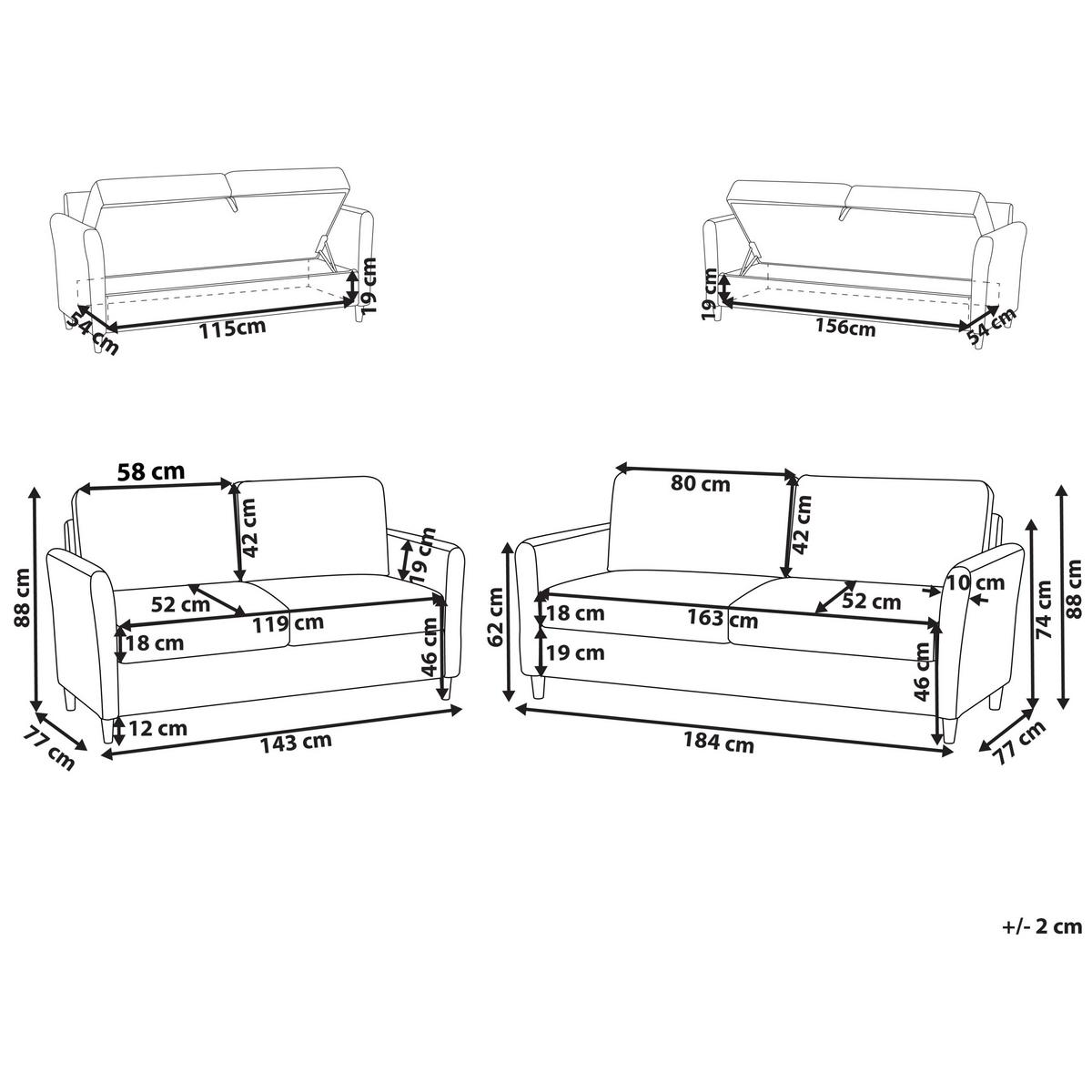SOFA-SET 5-Sitzer Stoff Grau Mare - Dunkelgrau/Braun, Textil (184/88/77cm) - Beliani