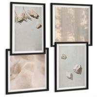 BILDER SET 4er Set - 50x50 cm & 40x60 cm Schwarzer Rahmen - Boho-Stranddekorationen aus Steinen - Schwarz, Kunststoff (50/50cm) - TULUP