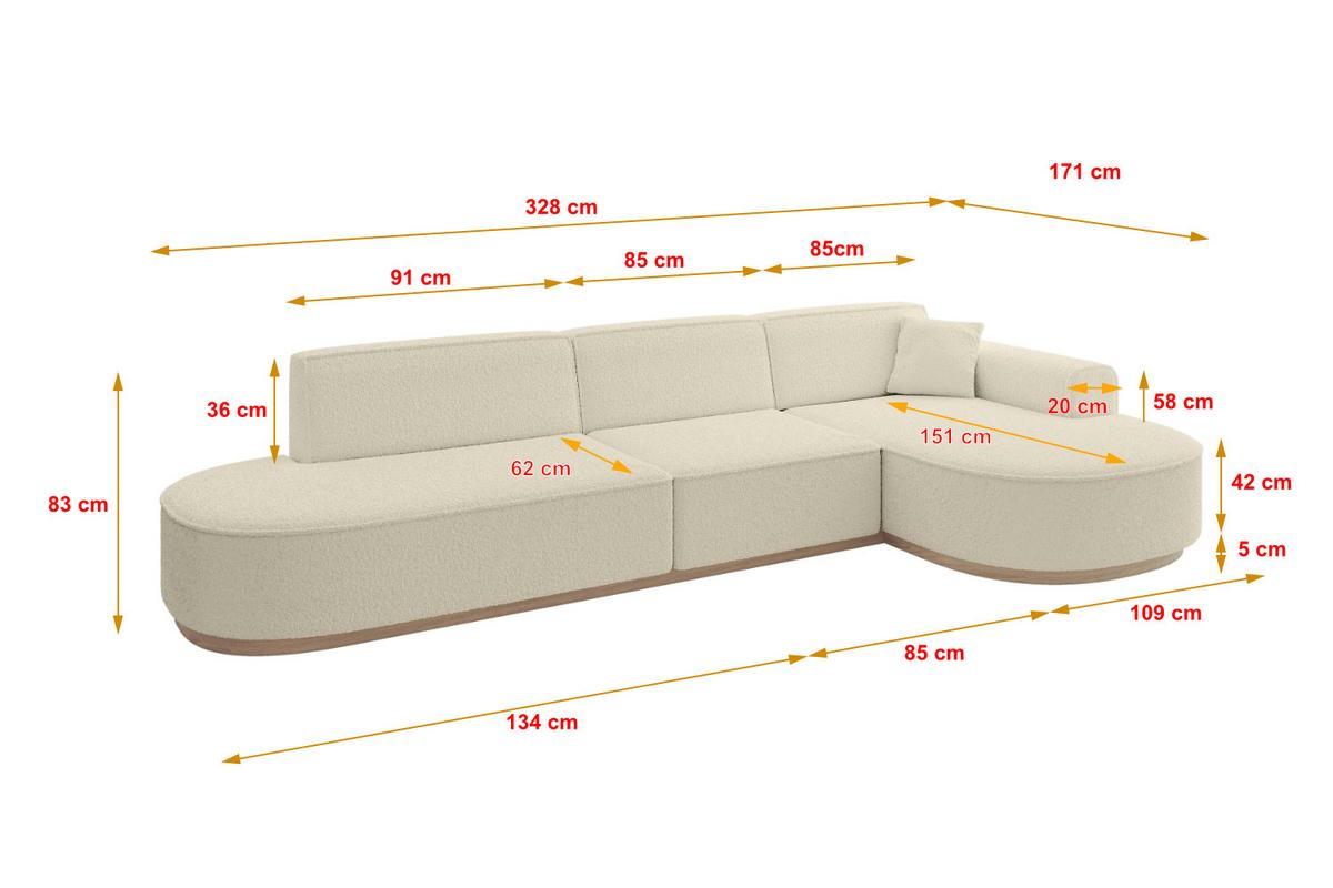 ECKSOFA Ottomane Rechts MARI-L2-v1 - 328x171x83 cm Beige Bouclé - Beige, Holzwerkstoff/Textil (171/328cm) - ALTDECOR