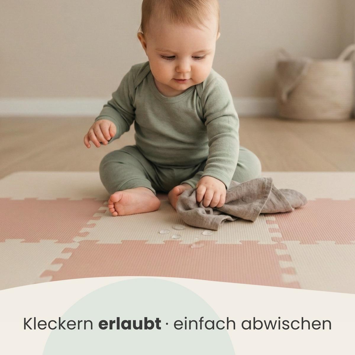 SPIELMATTE mit Rand - 180/90/1 cm Puzzlematte Rosa Beige - Rosa, Kunststoff (30/30cm) - Littletom