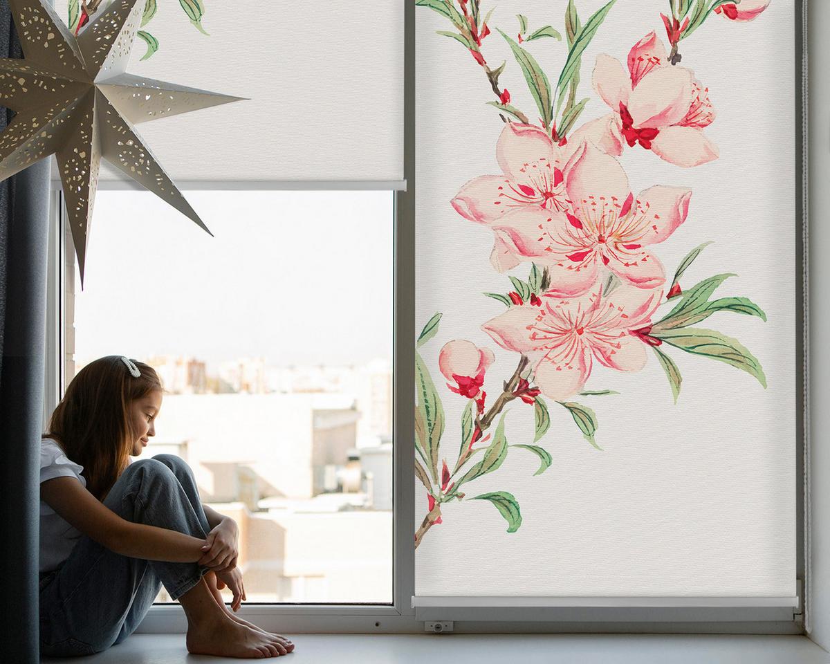 INNENROLLO - Fensterrollo - Rollo - 90x180 cm - Rosa Blume - Grau, Kunststoff (90/180/0.5cm) - TULUP