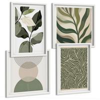 BILDER SET 4er Set - 50x50 cm & 40x60 cm Weißer Rahmen - Blätter geometrische Formen abstrakt - Weiß, Kunststoff (50/50cm) - TULUP