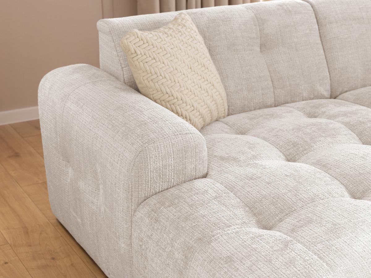 ECKSOFA mit Ottomane links, raffinierten Steppungen, Wellenunterfederung, B234/T161/H79 cm, Chenille-Bezug in Beige / 21036 - Beige/Schwarz, Kunststoff/Textil (234/79/161cm) - luma-home