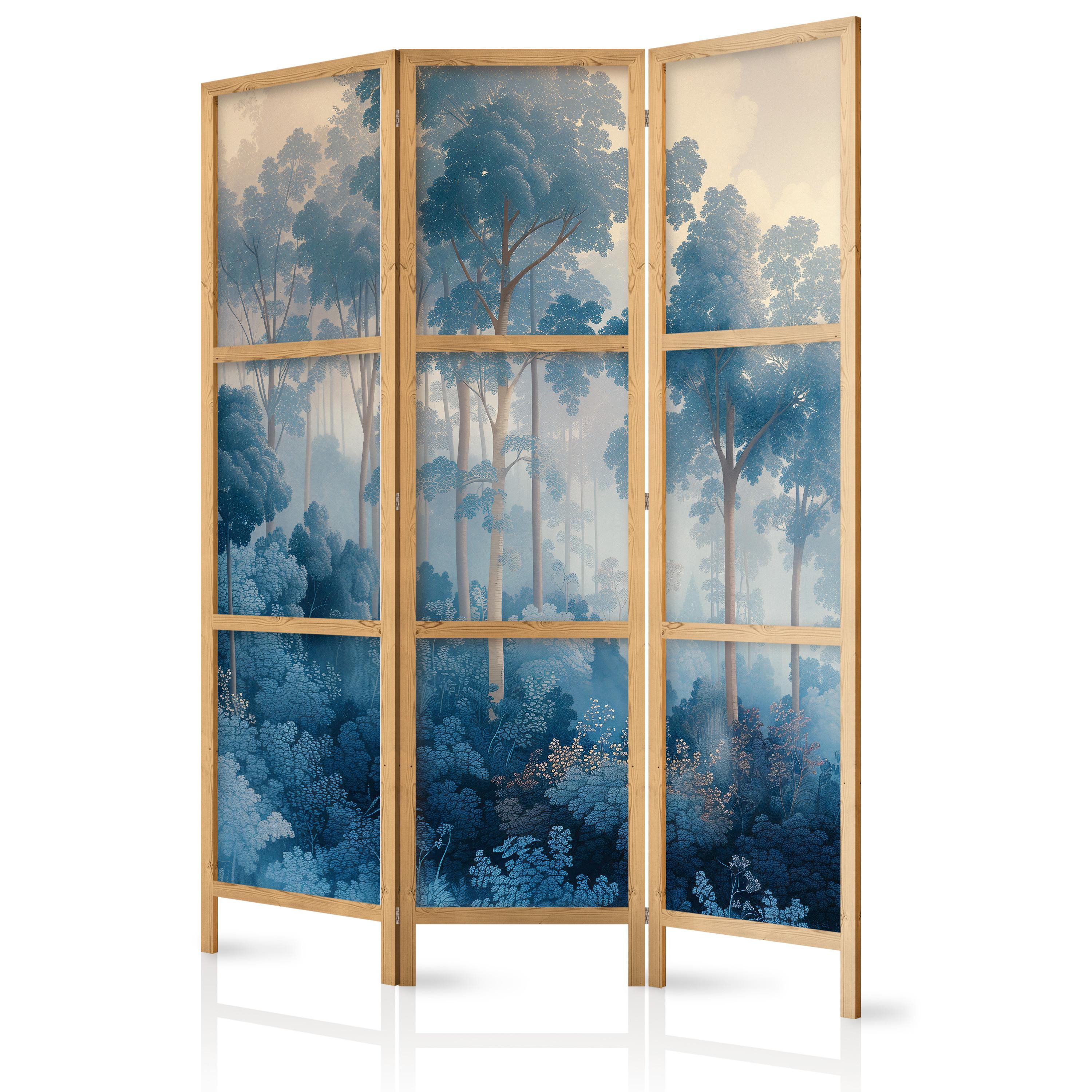 PARAVENT Japanischer 3-tlg 135x172 cm Blauer Wald - Blau, Holz/Textil (135/172/3cm) - Muralo