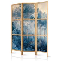 PARAVENT Japanischer 3-tlg 135x172 cm Blauer Wald - Blau, Holz/Textil (135/172/3cm) - Muralo