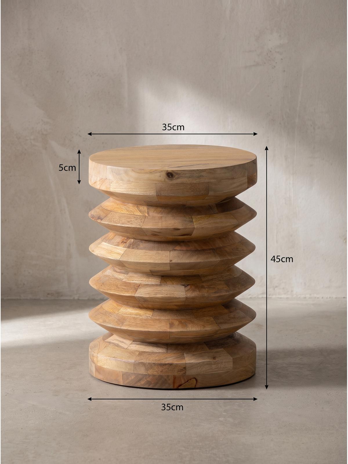 BEISTELLTISCH JELSA, Mango Massivholz, handgefertigt, Ø 35 x 45 cm - Hellbraun/Braun, Holz (35/35/45cm) - KADIMA DESIGN