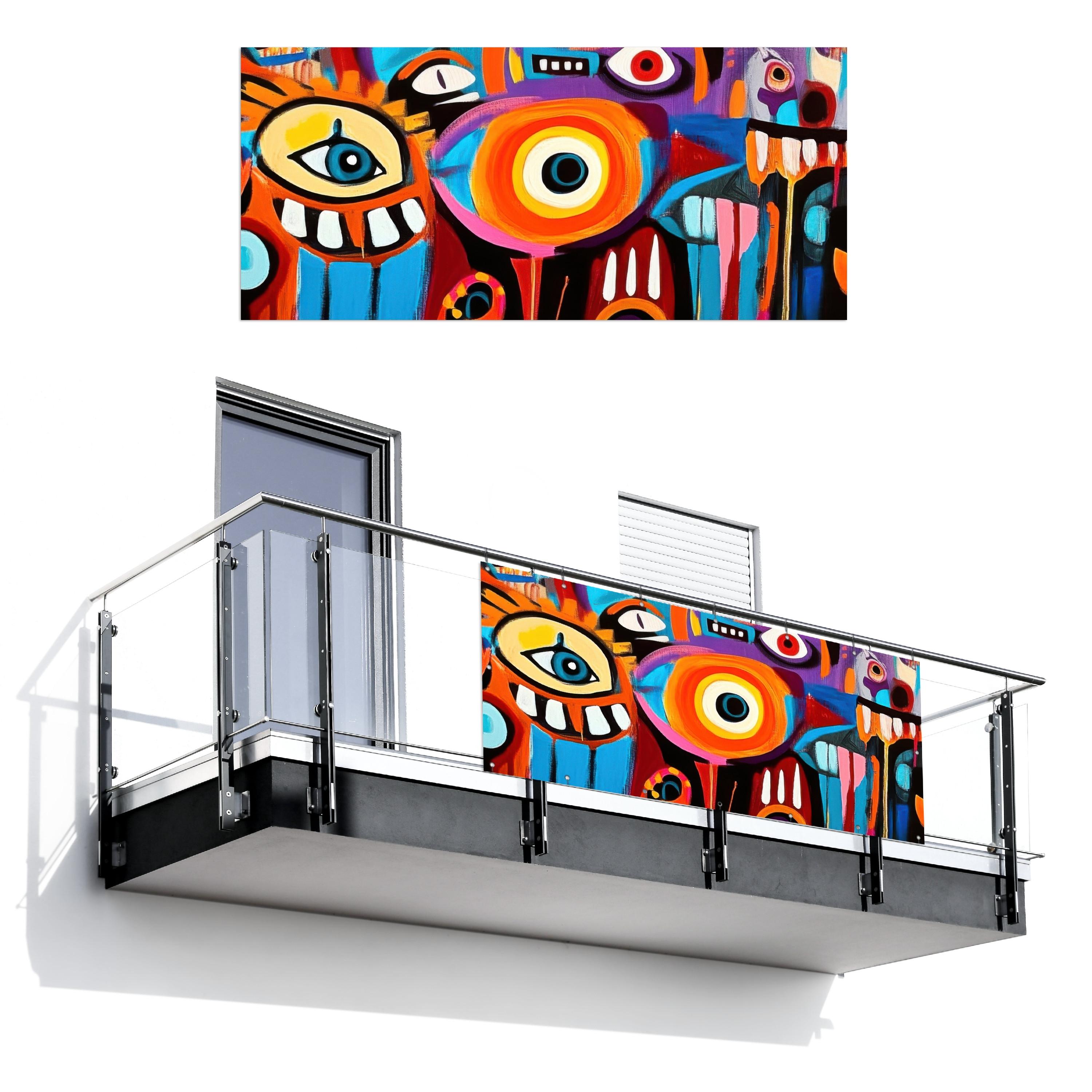 BALKON-SICHTSCHUTZ Abstrakt - Gesicht - Farbenfroh Witterungsbeständig 200x90 cm - Multicolor, Kunststoff (200/90cm) - MuchoWow