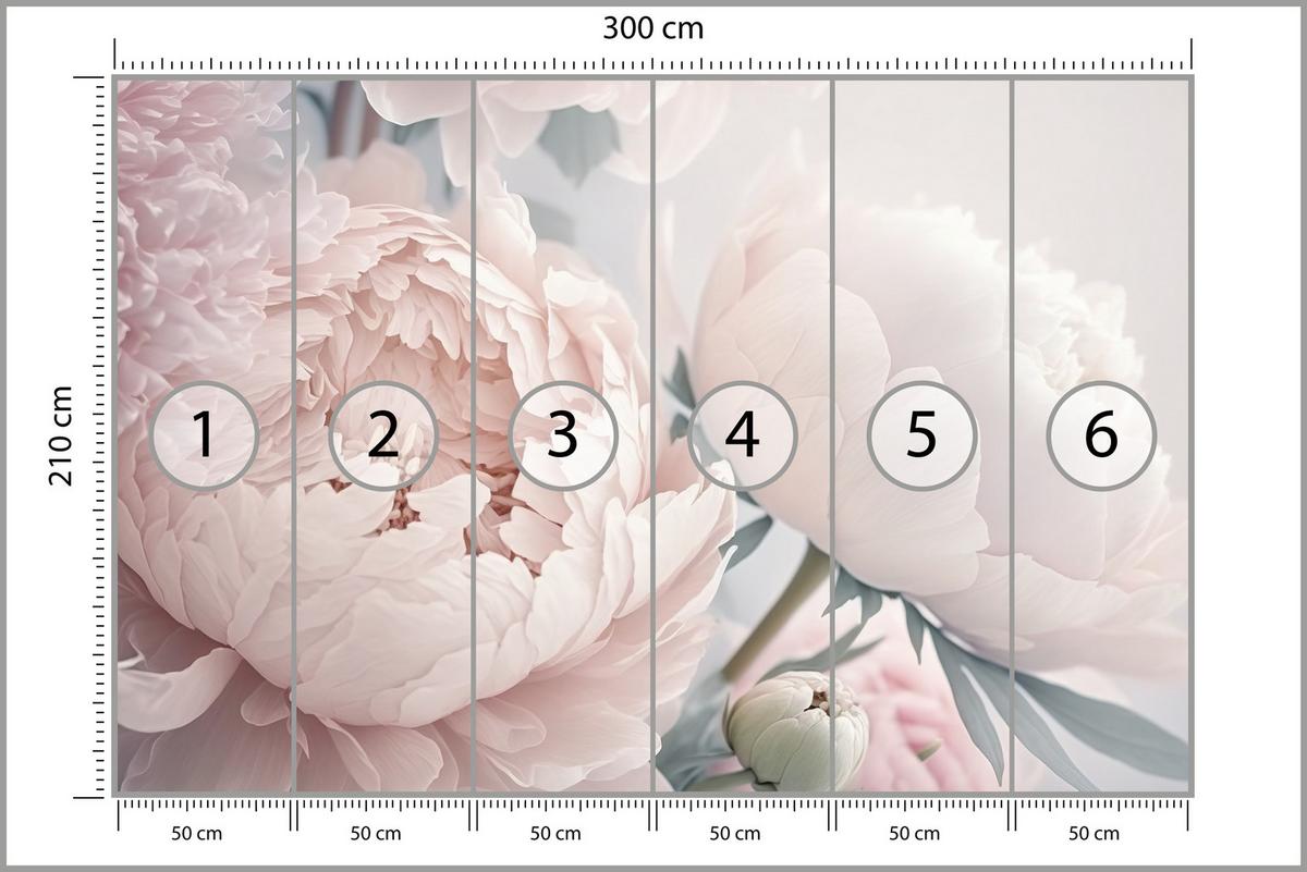 FOTOTAPETE für Schlafzimmer Große Blumen Rosa Pfingstrosen 300x210 - Rosa/Grün, Papier (300/210cm) - Muralo