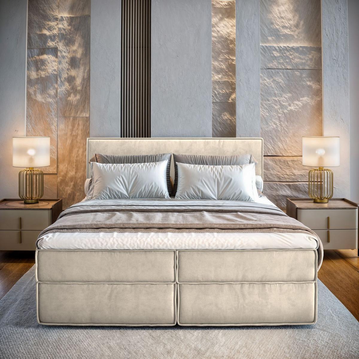 BOXBETT PELLIO 180x200 cm mit Matratze und Topper - Creme - Creme, Holz (180/200cm) - MASSENO