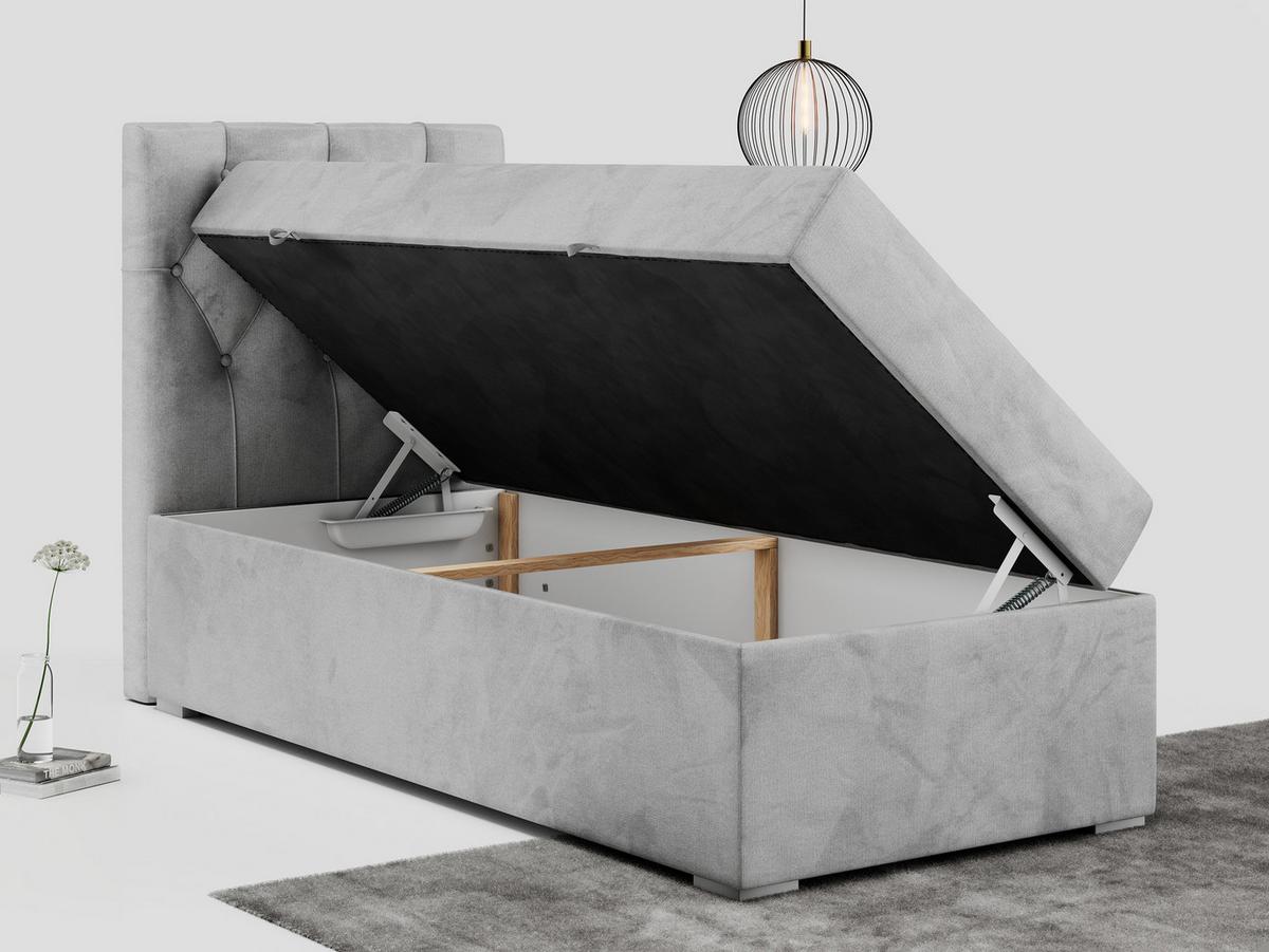 BOXBETT ALDA 90/200 Hellgrau Velvet - H3 - Links Seite - Hellgrau, Holz/Textil (90/200cm) - MKS