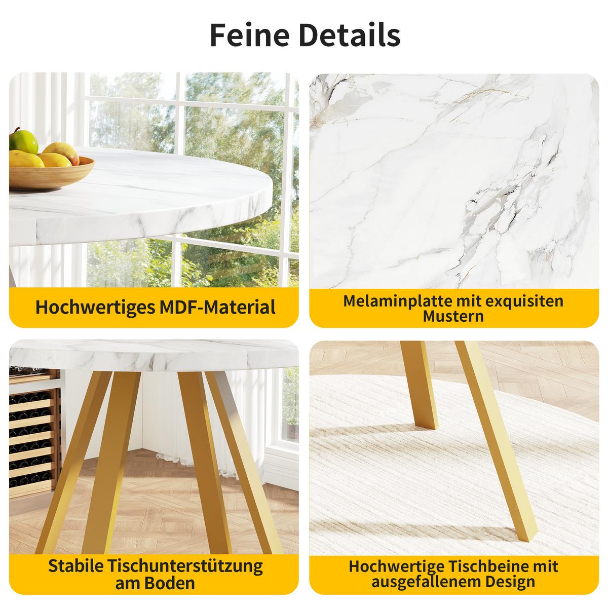 ESSTISCH runder marmor-optik & gold Ø 80 cm für 4 personen - Weiß, Holzwerkstoff (80/80/75cm) - Urban Meuble
