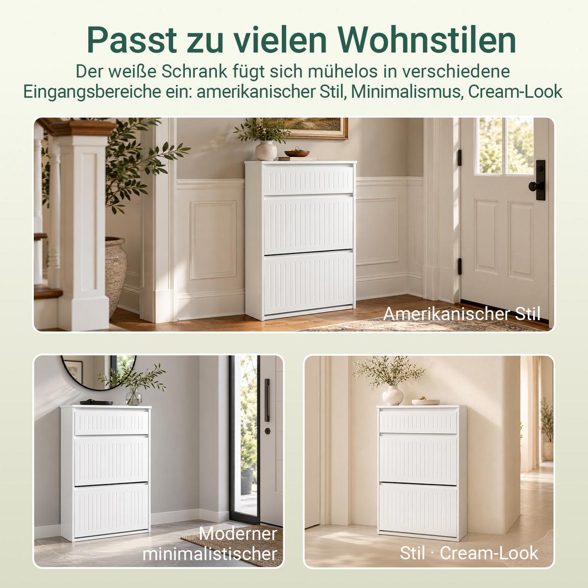 SCHUHSCHRANK mit 2 Klappen Weiß - Weiß, Holzwerkstoff (61/100/26cm) - SoBuy