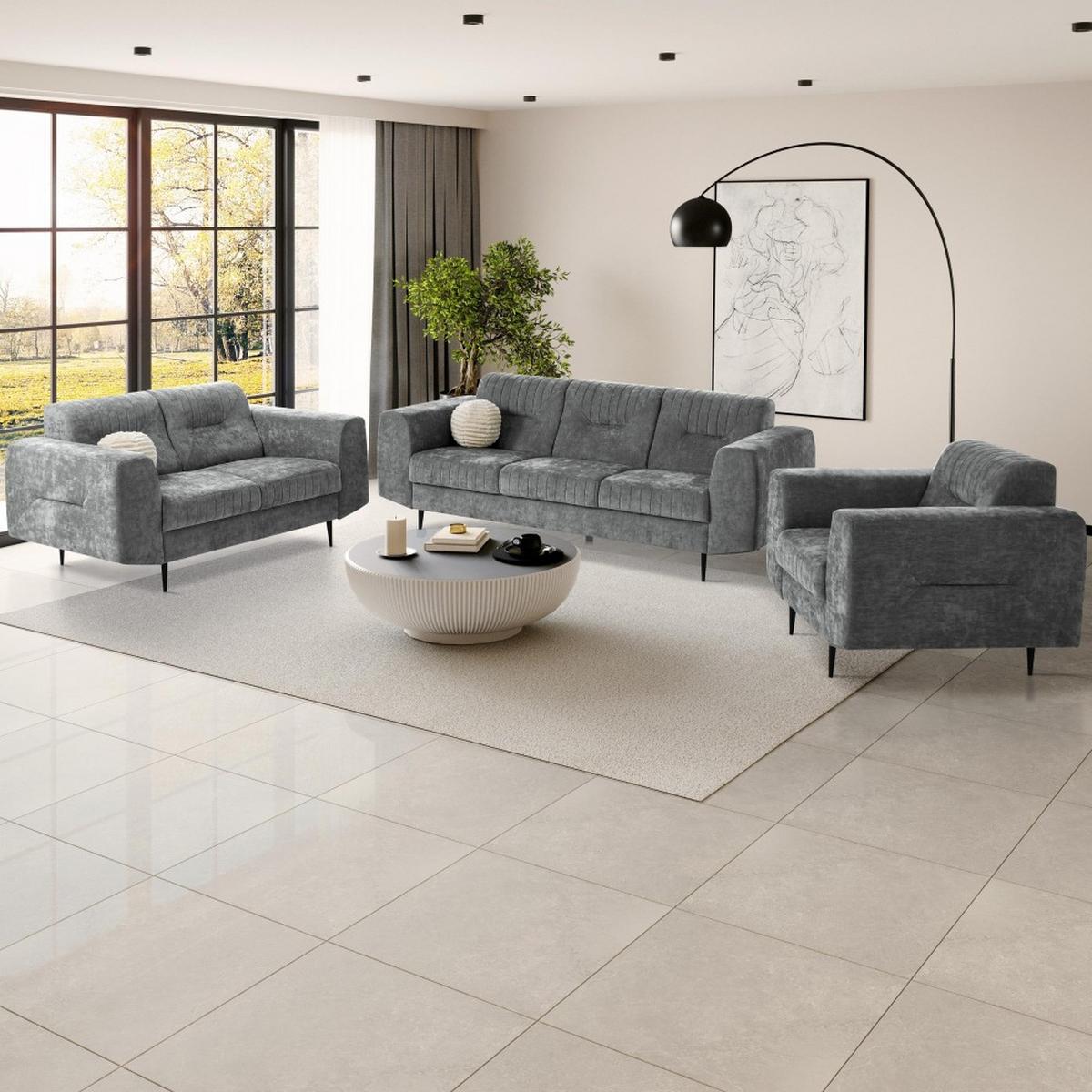 SITZGARNITUR Venezia mit Metallbeinen, dunkelgrau - Dunkelgrau/Schwarz, Holzwerkstoff/Metall (233/85/94cm) - Beautysofa