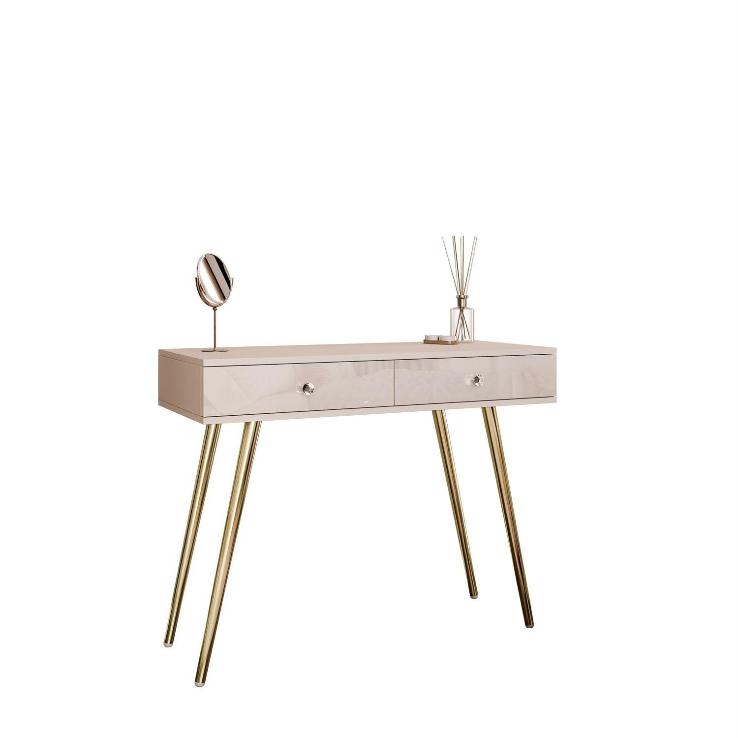 KONSOLE SIENNA KASCHMIR auf schrägen goldenen Beinen - Beige/Goldfarben, Holzwerkstoff (100/81/42cm) - Lookway