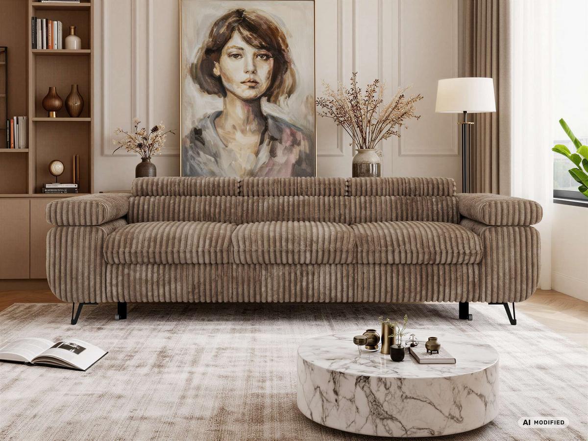 3-SITZER SOFA PETER mit Schlaffunktion - Braun Cord - Schwarz/Braun, Textil/Metall (262/76/99cm) - MKS