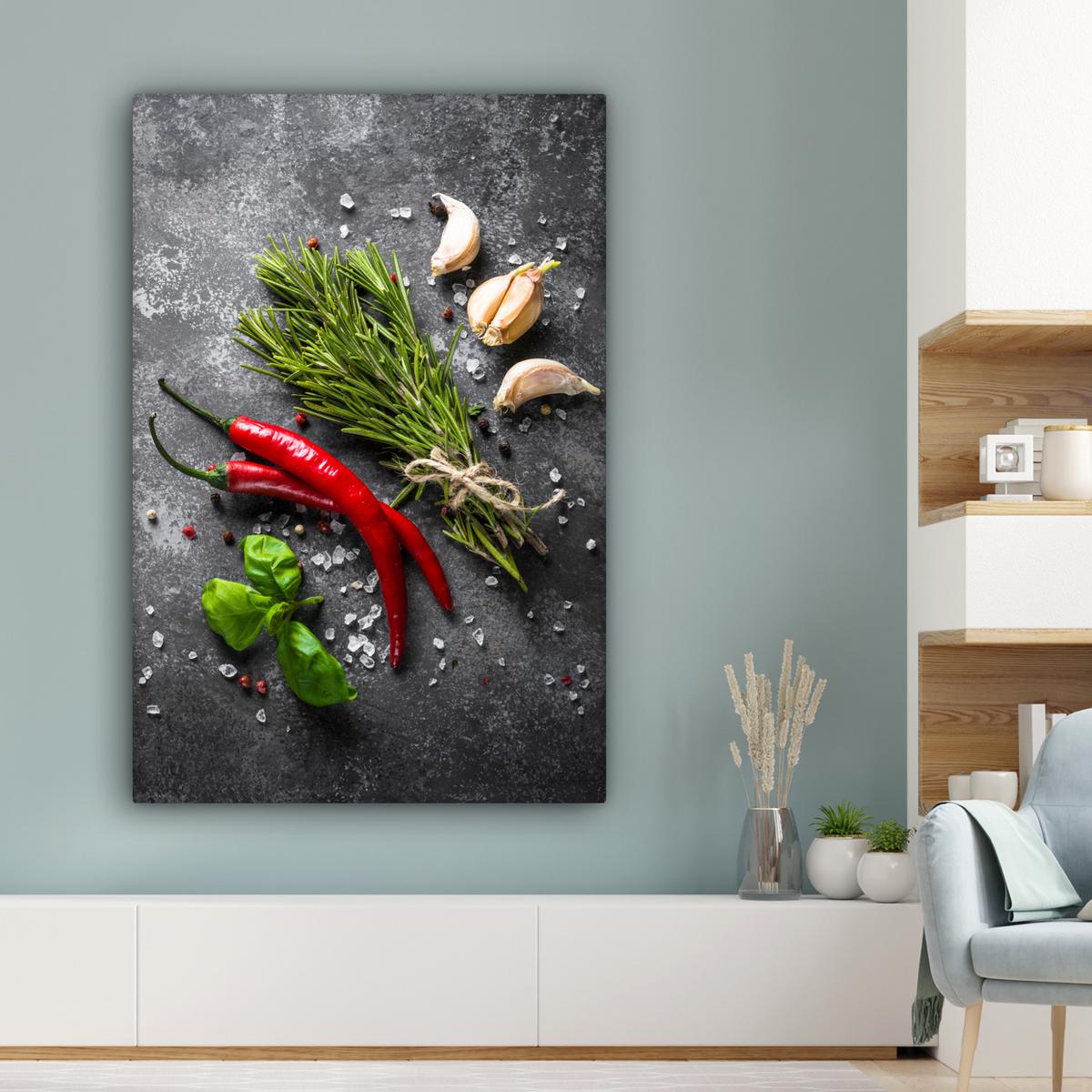 LEINWANDBILD Pfeffer - Kräuter - Gewürze - Beton Deko XXL 80x120 cm - Dunkelgrau, Textil (80/120cm) - MuchoWow