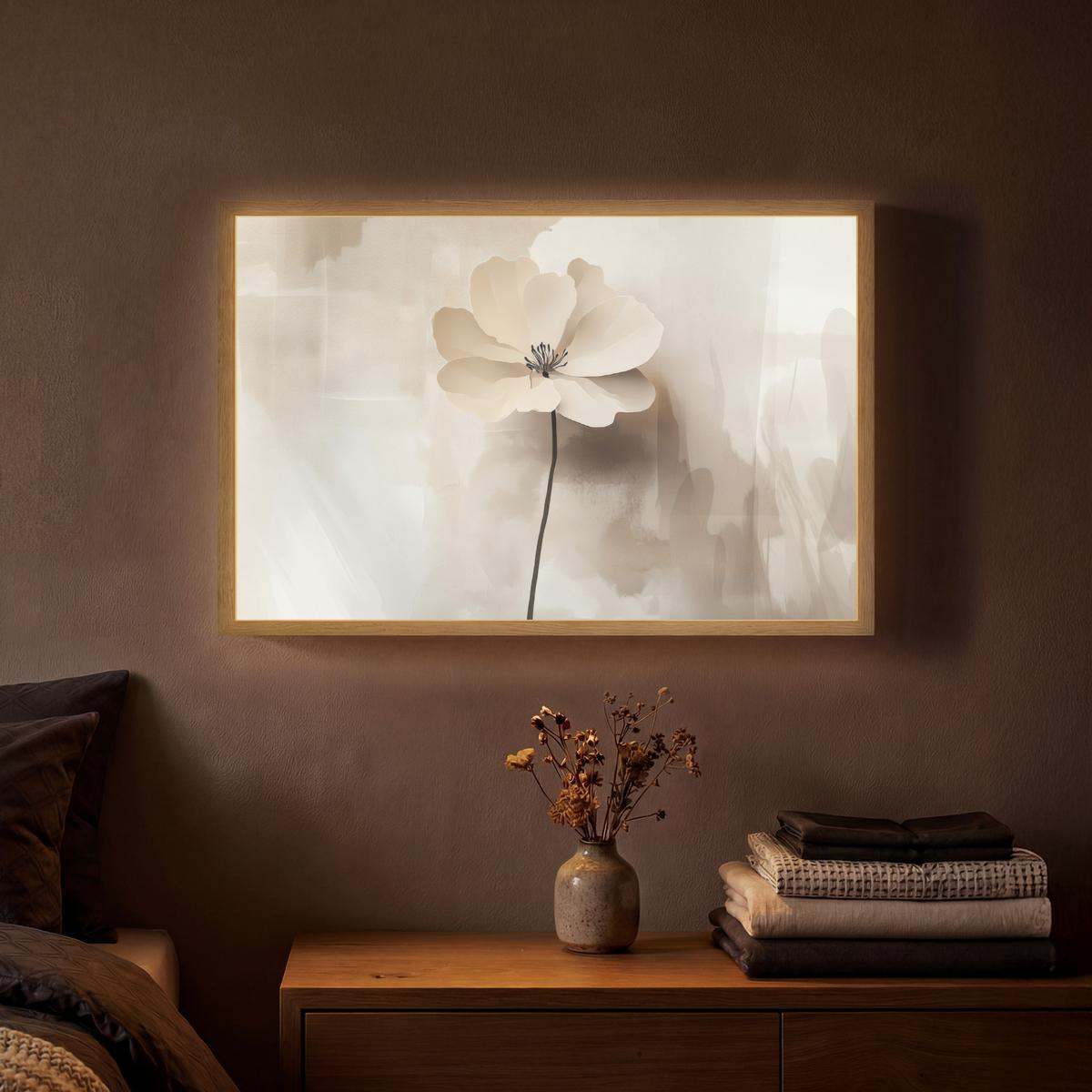 WANDLEUCHTE MIT AKKU Blume - Beige - Farbe - Schatten 60x40 cm - Beige, Holzwerkstoff (60/40/8cm) - OnlyWow