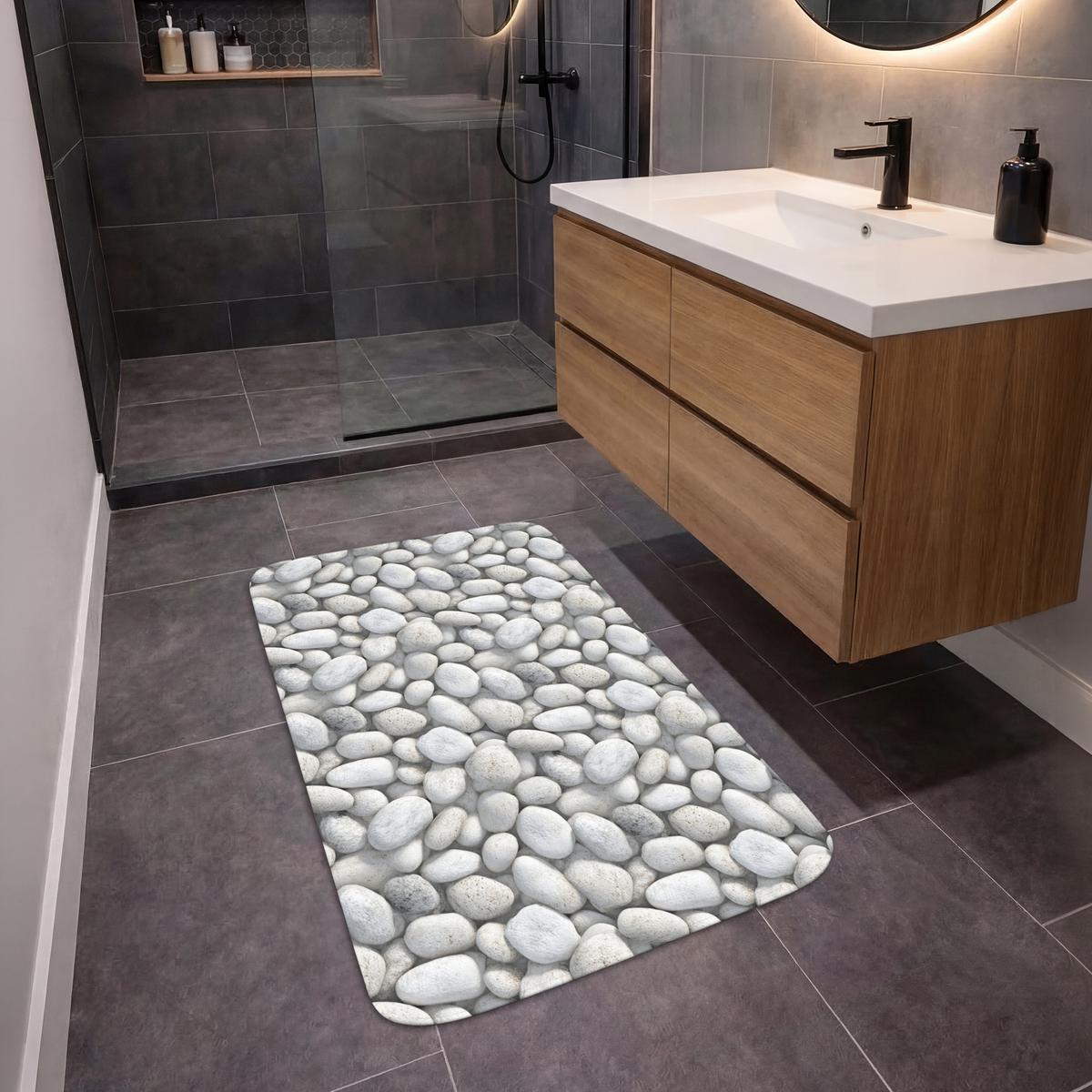BADEMATTE Steine - Grau - Oval 60x90 cm - Hellgrau, Textil (60/90cm) - OnlyWow