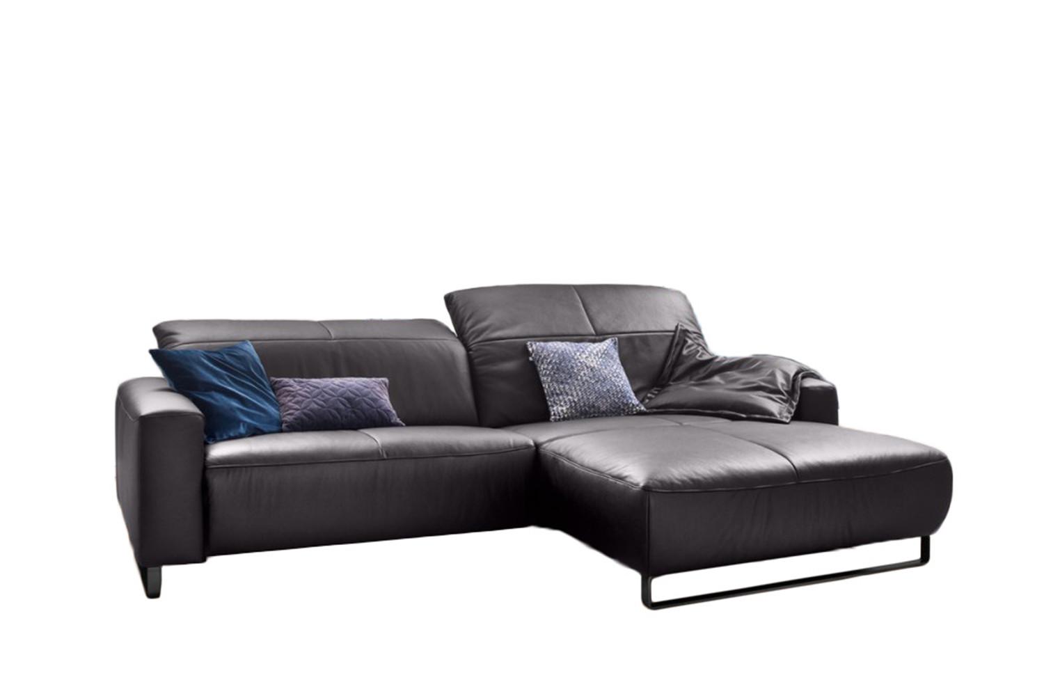 ECKSOFA MIT SITZTIEFENVERSTELLUNG YORK Taupe Leder Relaxfunktion - Taupe/Schwarz, Leder (284/180cm) - KAWOLA