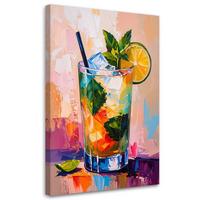 LEINWANDBILD Mohito Cocktail Limette 80x120cm - Multicolor, Textil (80/120cm) - Feeby