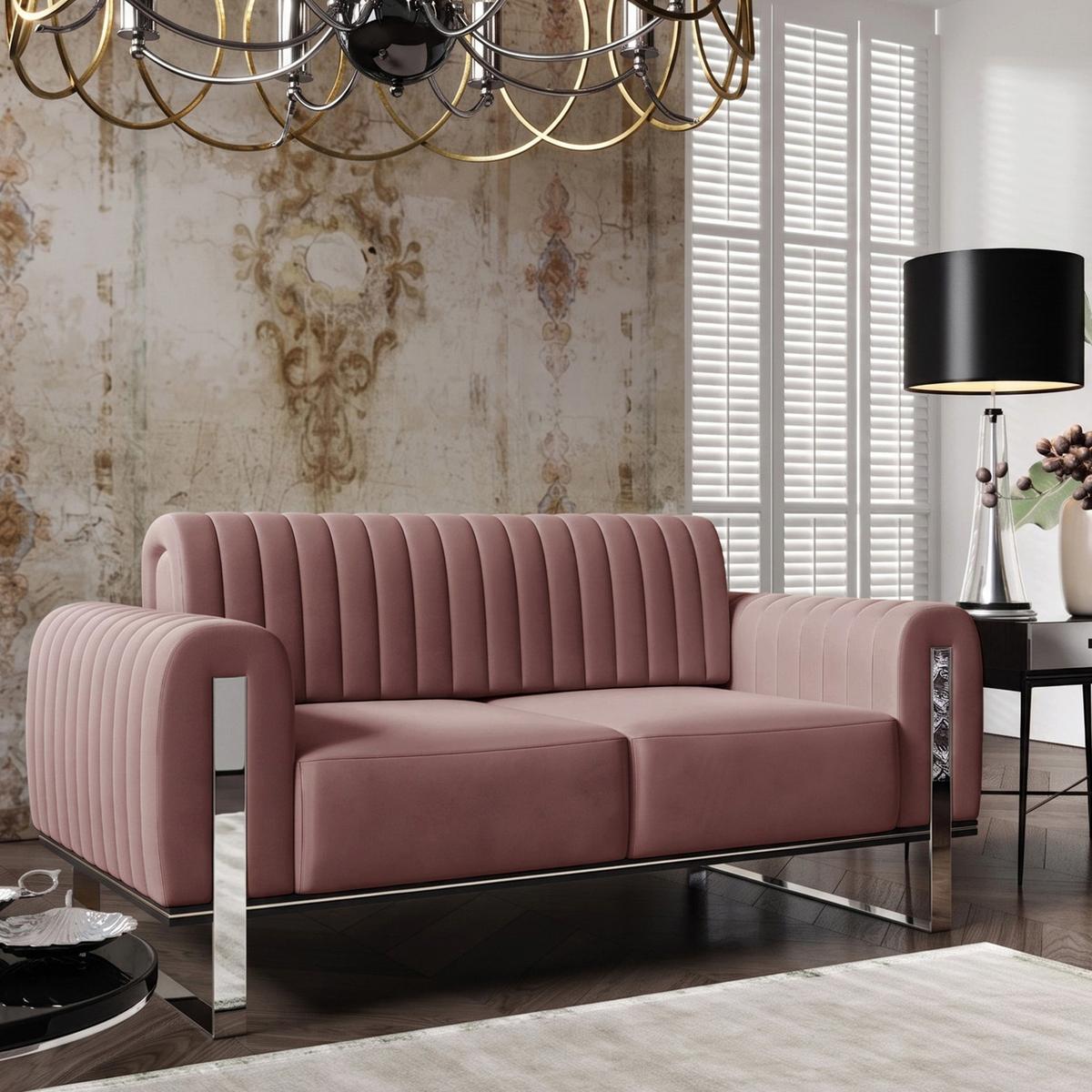 SOFA Parissa 164 cm - Pink/Silberfarben, Textil/Metall (164/79/92cm) - Selsey