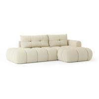 ECKSOFA FLUMA R-S Creme Boucle-Stoff mit Schlaffunktion - Creme, Holz (279/158cm) - MASSENO