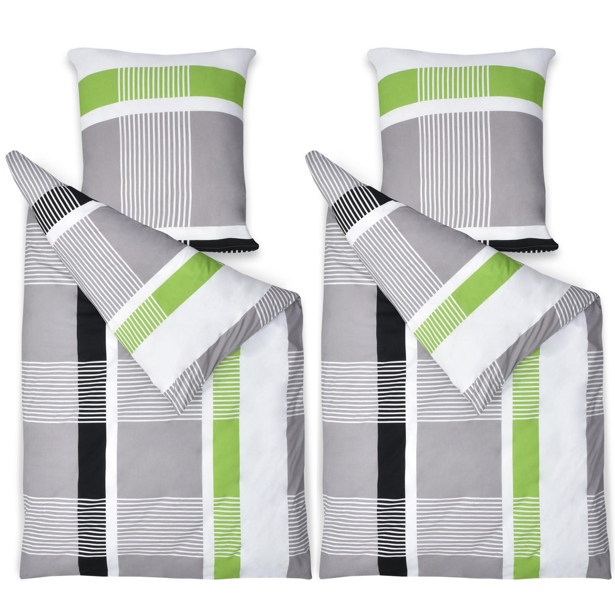 BETTWÄSCHE Dana 135/200 cm + Kissenbezug 80/80 cm Gestreift Renforcé 2er Set - Multicolor, Naturmaterialien/Textil (135/200cm) - Beautissu 
