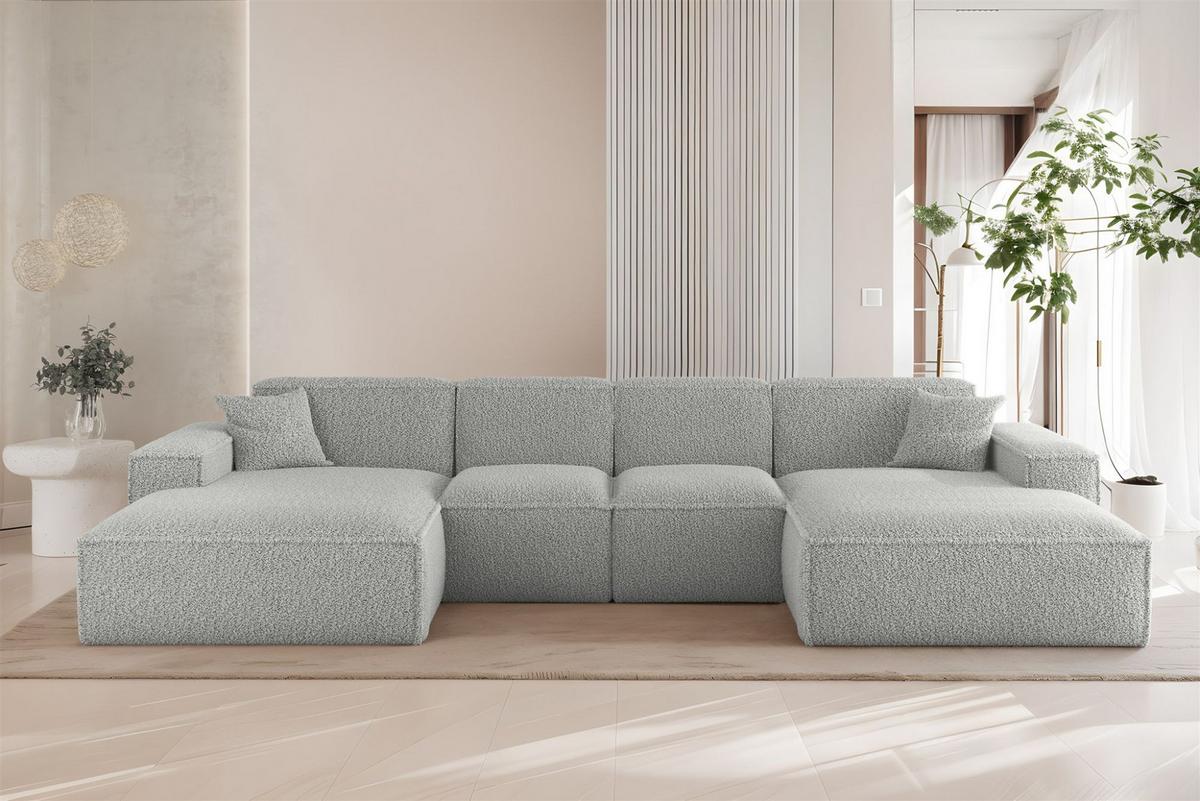 WOHNLANDSCHAFT Celes Premium Xs Sven - Hellgrau, Holzwerkstoff/Textil (342/73/165cm) - Fun Möbel