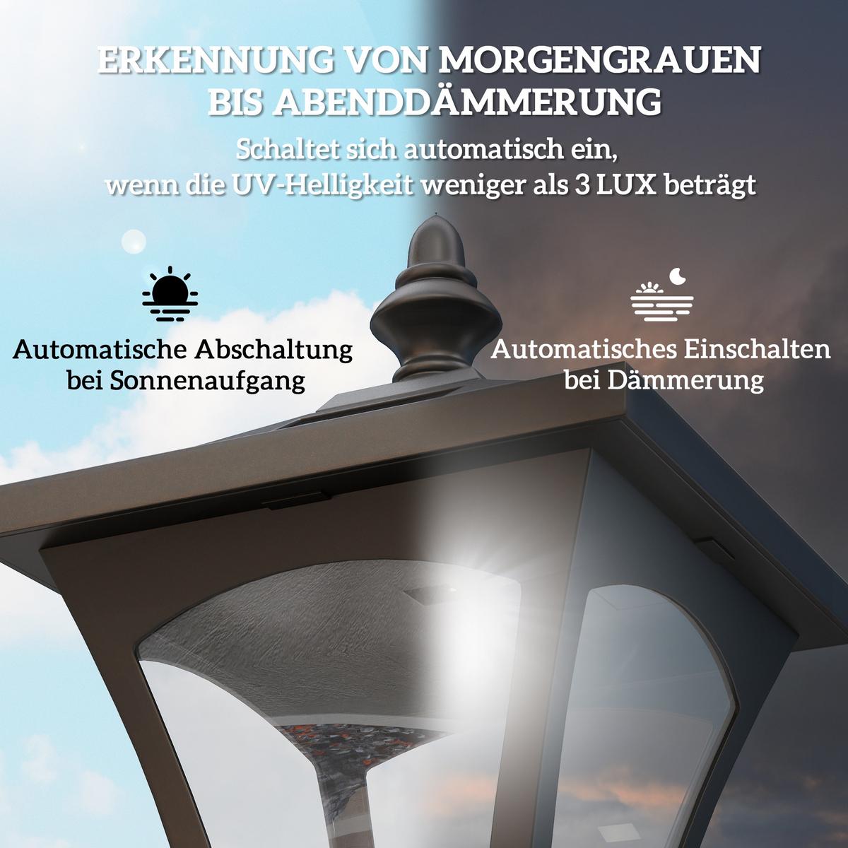 SOLAR Laterne mit LED Gartenlaterne Wegleuchte 30 Lumen H120cm Schwarz - Schwarz, Kunststoff (15/15/120cm) - Outsunny