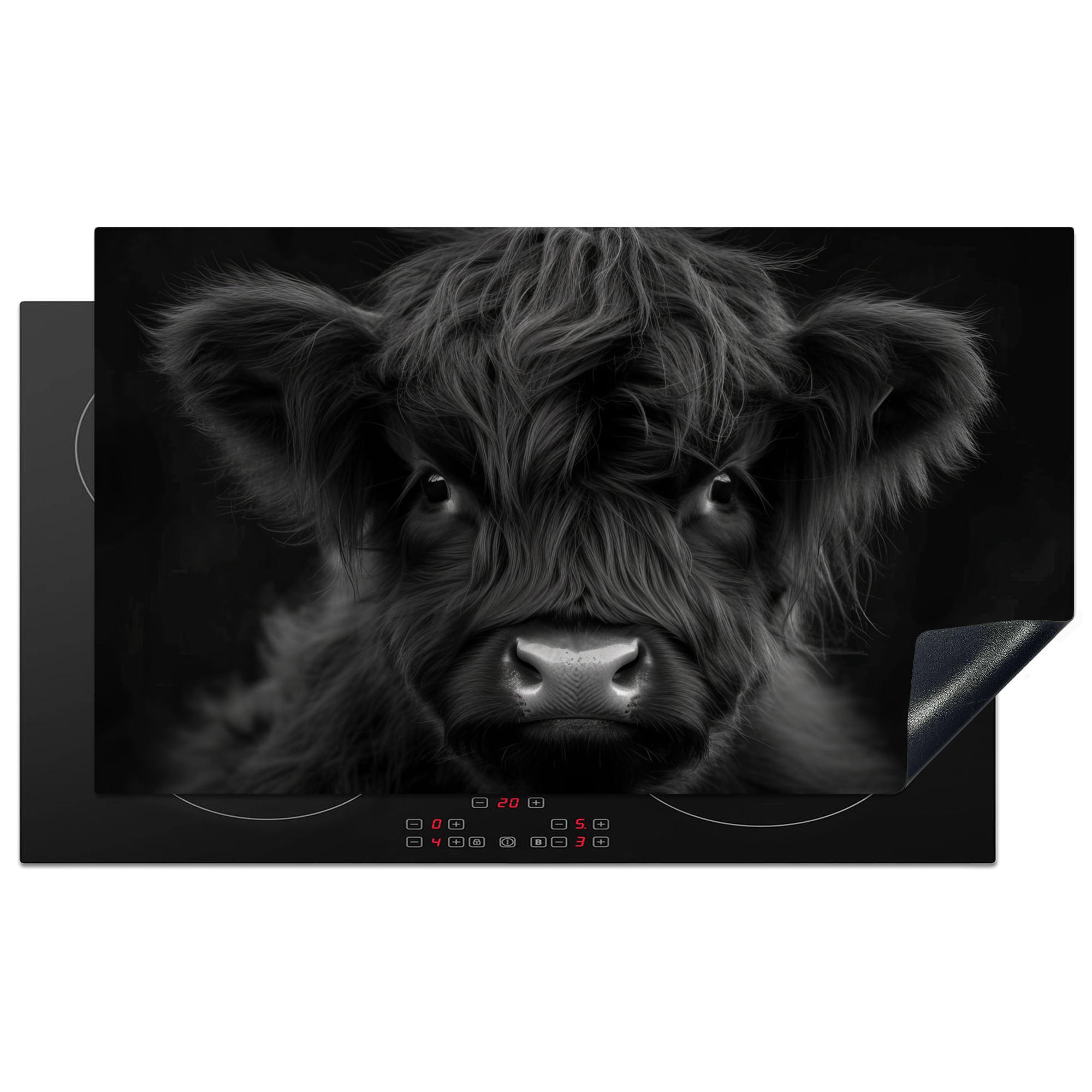 HERDABDECKPLATTE Scottish Highlander - Schwarz - Kalb - Kuh Induktionsschutz 91.2x52 cm - Schwarz, Kunststoff (91.2/52/0.2cm) - MuchoWow