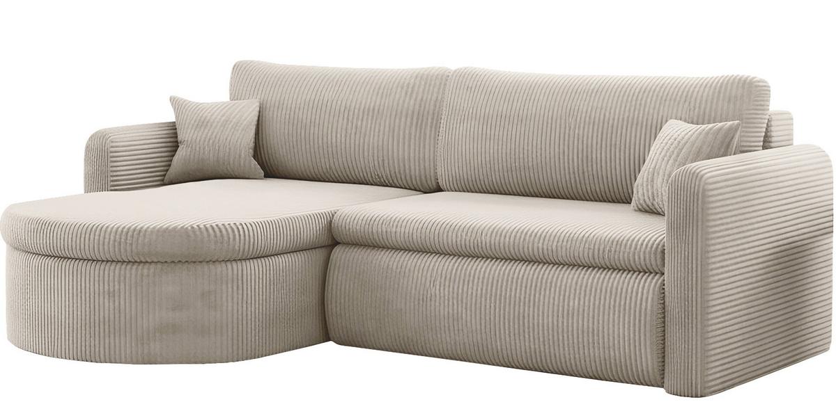ECKSOFA Cora mit Schlaffunktion & Stauraum, Universell Rechts/Links, Creme Cord Chenille 250/82/160 cm - Beige/Creme, Kunststoff/Textil (250/160cm) - WFL GROUP