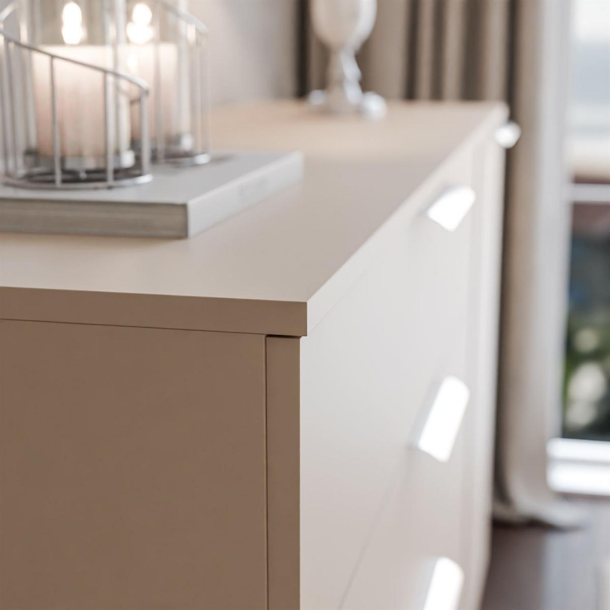 KOMMODE LINA KASCHMIR 1D4S mit LED-Beleuchtung auf Sockel Silber Chrom - Kaschmir, Holzwerkstoff (138/84/40cm) - Lookway