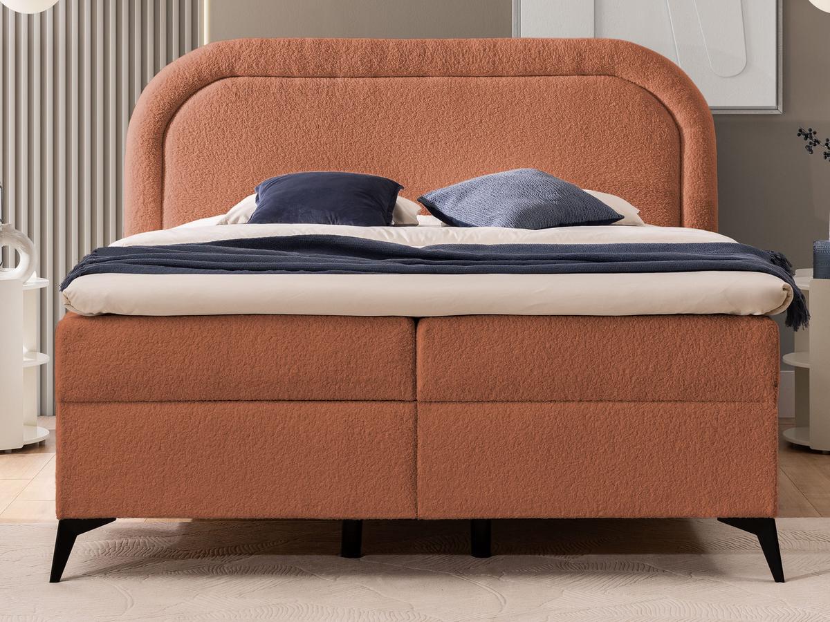 BOXBETT Sonna 140/200 cm Terrakotta Bouclé-Stoff mit abgerundetem Kopfteil und mit schwarzen Metallfüße - Terracotta/Schwarz, Holz/Textil (140/200cm) - S-Style Möbel