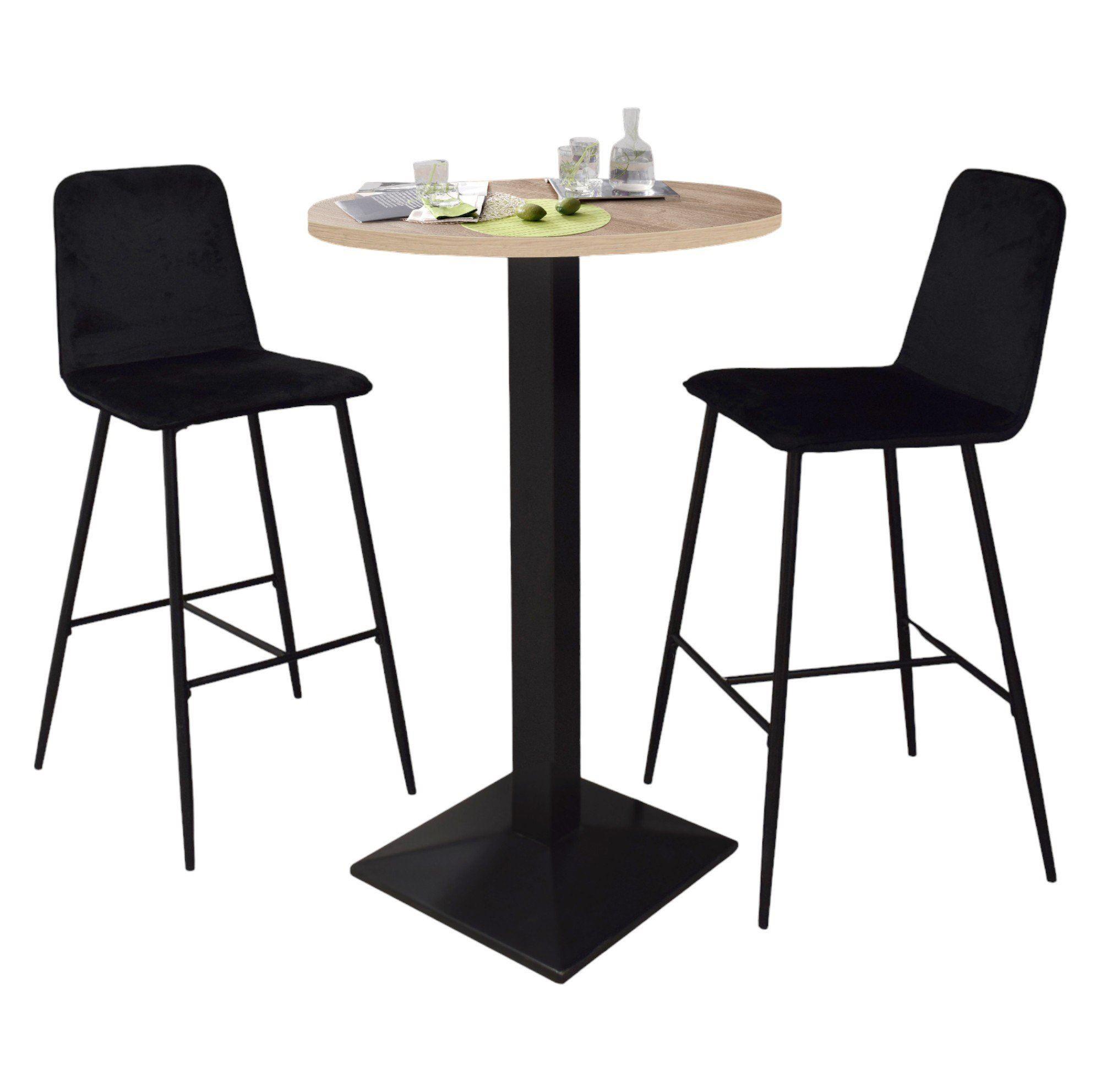 TRESENTISCH rund Eleanore 70 cm schwarz matt/eiche sägerau - Graubraun, Metall (70/70/106cm) - 58aufmkessel