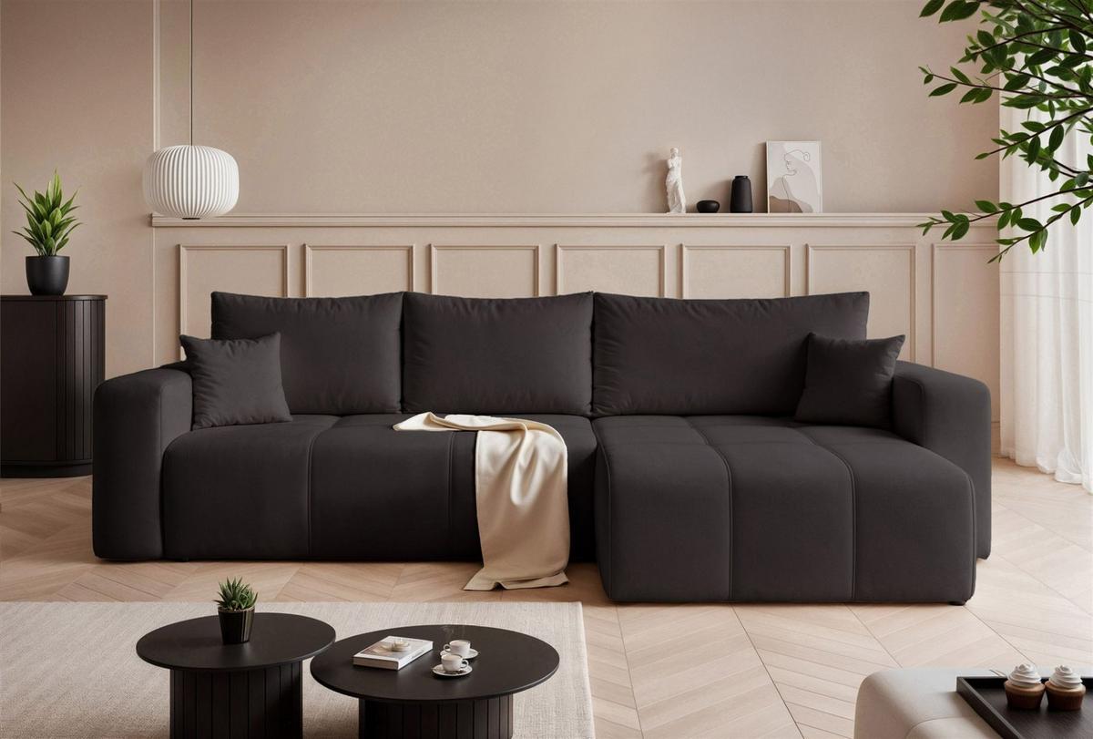 ECKSOFA Leros Xl Mit Schlaffunktion - Schwarz, Holzwerkstoff/Textil (145/278cm) - Fun Möbel