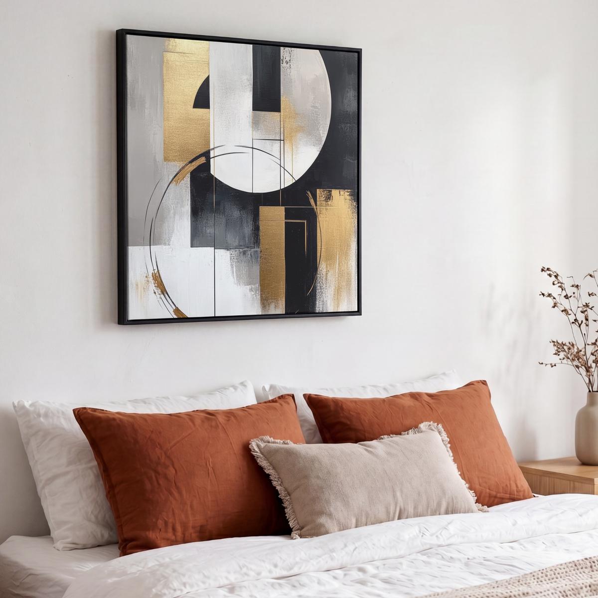 LEINWAND Bilder mit Rahmen - Abstrakt - Gold - Silber - Formen - Ästhetik - 50x50 - Multicolor, Textil (50/50cm) - MuchoWow